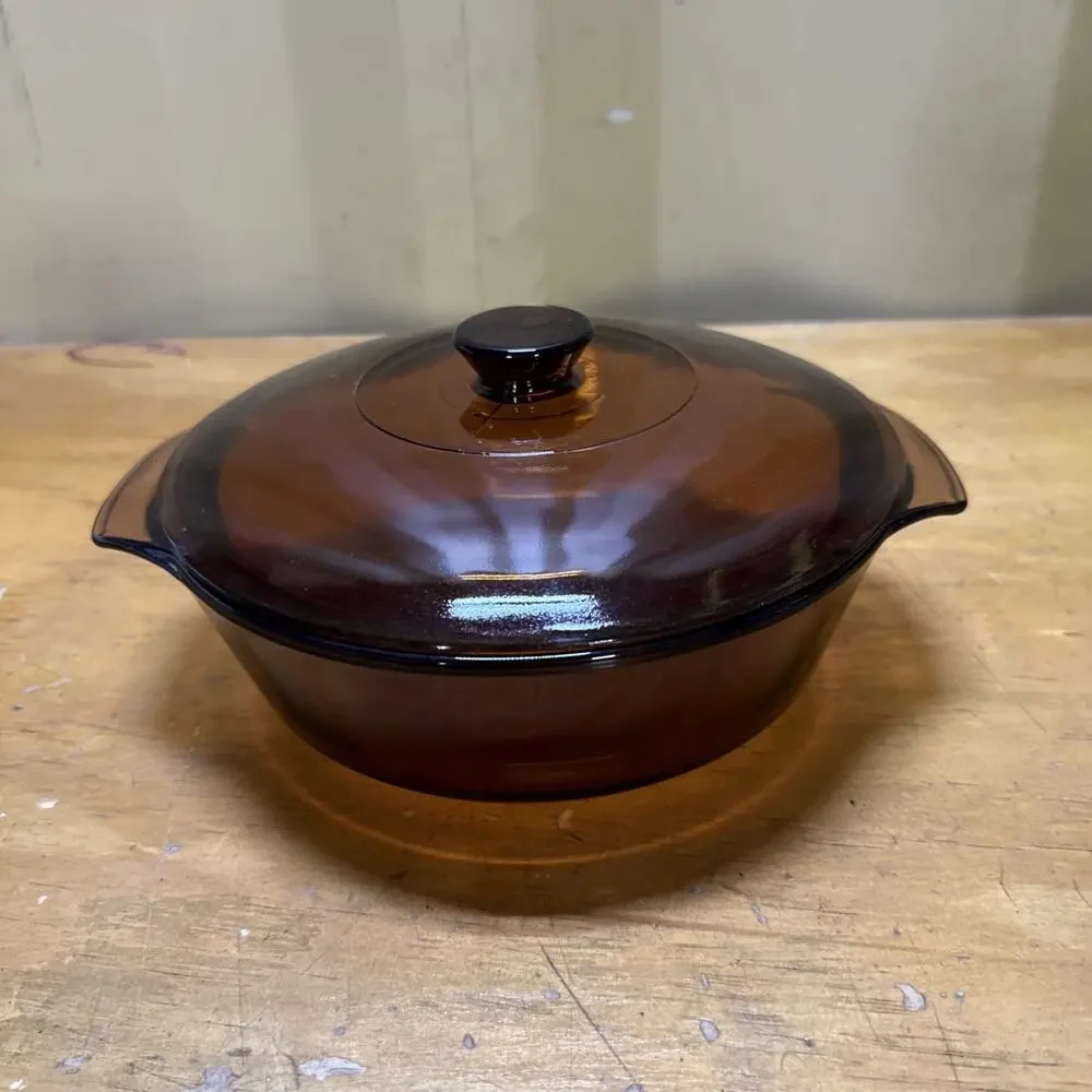 Anchor Hocking Round Amber Brown Glass Casserole Dish with Lid 1.5 Qt
